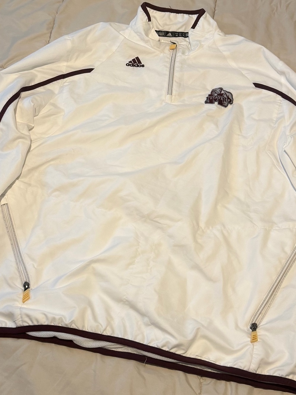 Adidas White Lightweight 1/4 Zip Pullover with Maroon Trim
